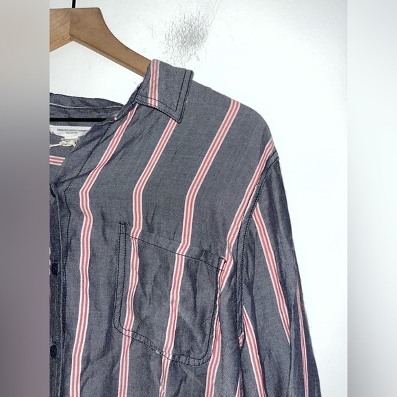 BeachLunchLounge Button Down Blouse Size XL Womens Shirt Striped Pocket - Picture 7 of 8